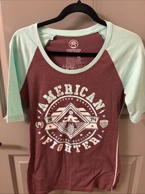 American Fighter Maroon Body Mint Sleeve Baseball Tee